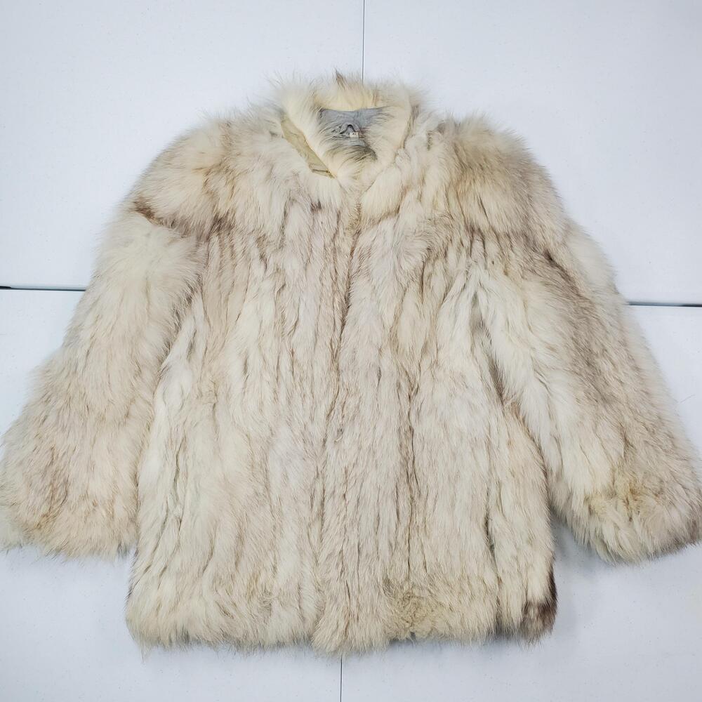 Vintage 70s Saga Genuine Arctic Fox Fur Coat Women 42 White